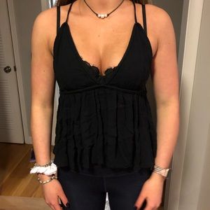 BLACK DEEP PLUNGE BABYDOLL A&F TOP MED CROSSBACK